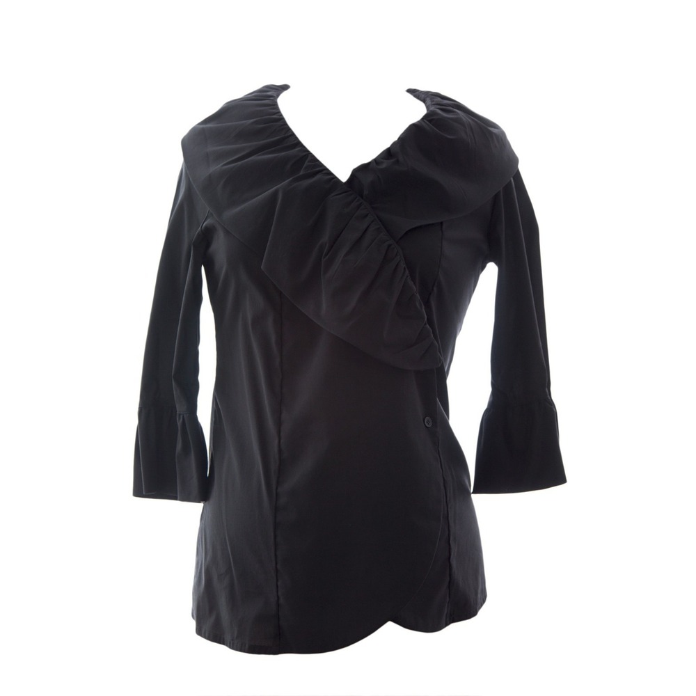 OLIAN‎ Maternity Women's Ruffled Front 3/4 Sleeve Wrap Top $110 NWT Black XS